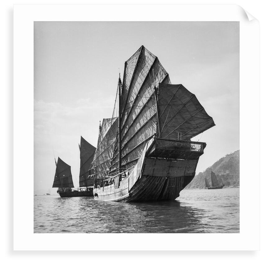 A port quarter view of the Yeungkong fisher type junk with the port number 227HA under sail at Aberdeen, Hong Kong. by David Watkin Waters