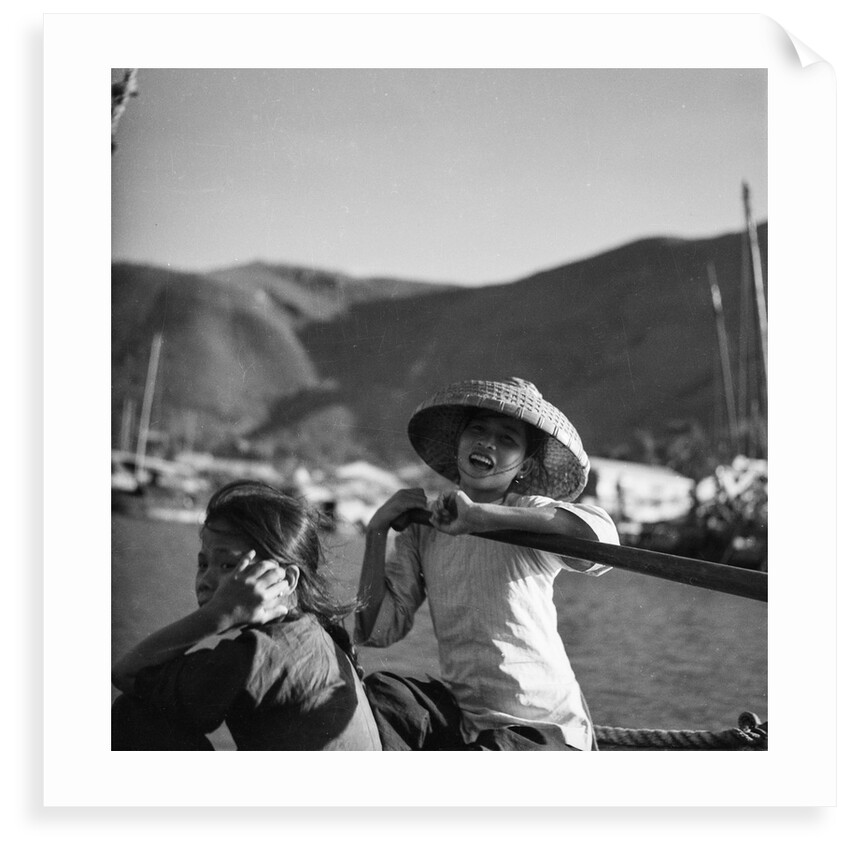 Two young sampan girls at Aberdeen, Hong Kong by David Watkin Waters