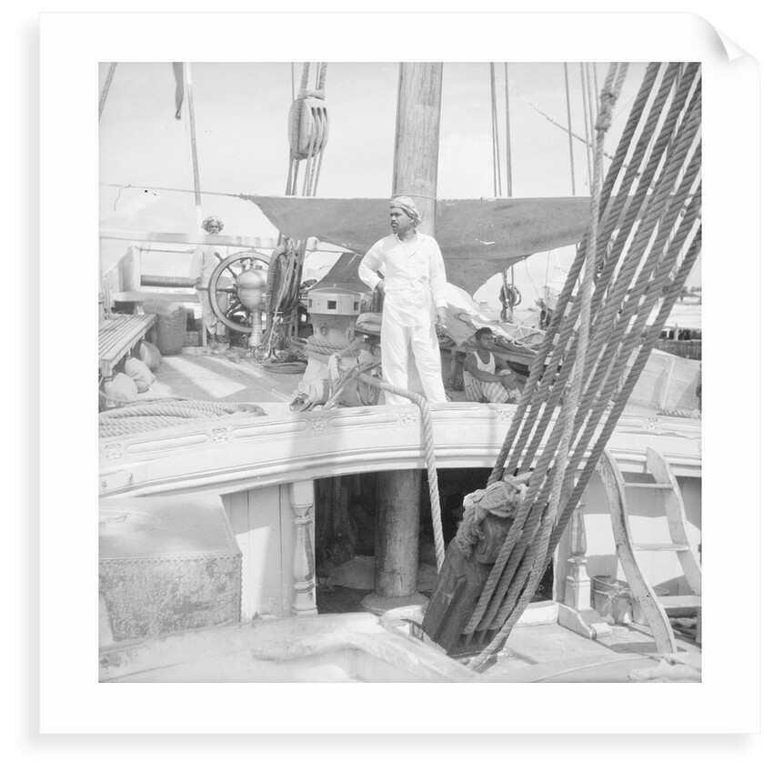 On board an Indian kotia type dhow anchored at Colombo, Ceylon by David Watkin Waters