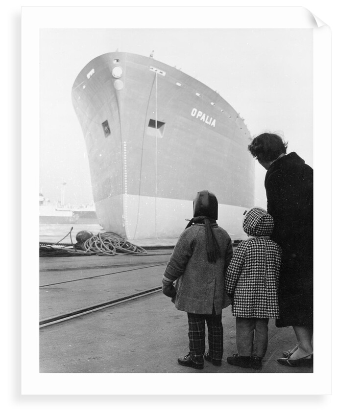 A port direct at bow view of 'Opalia' (1963); At the end of the ways, having just taken the water afterlaunching. A copy negative by Unknown