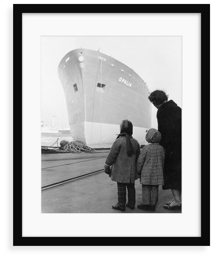 A port direct at bow view of 'Opalia' (1963); At the end of the ways, having just taken the water afterlaunching. A copy negative by Unknown