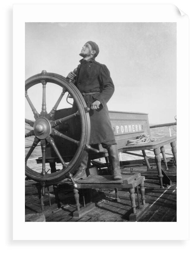 'Pommern' (Fi, 1903), 4-masted barque, Peter Karney at the wheel, steering by the wind by unknown