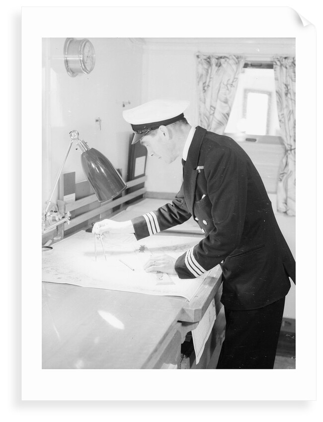 A ship's officer at the chart table of passenger liner 'Kenya' (1951) by unknown