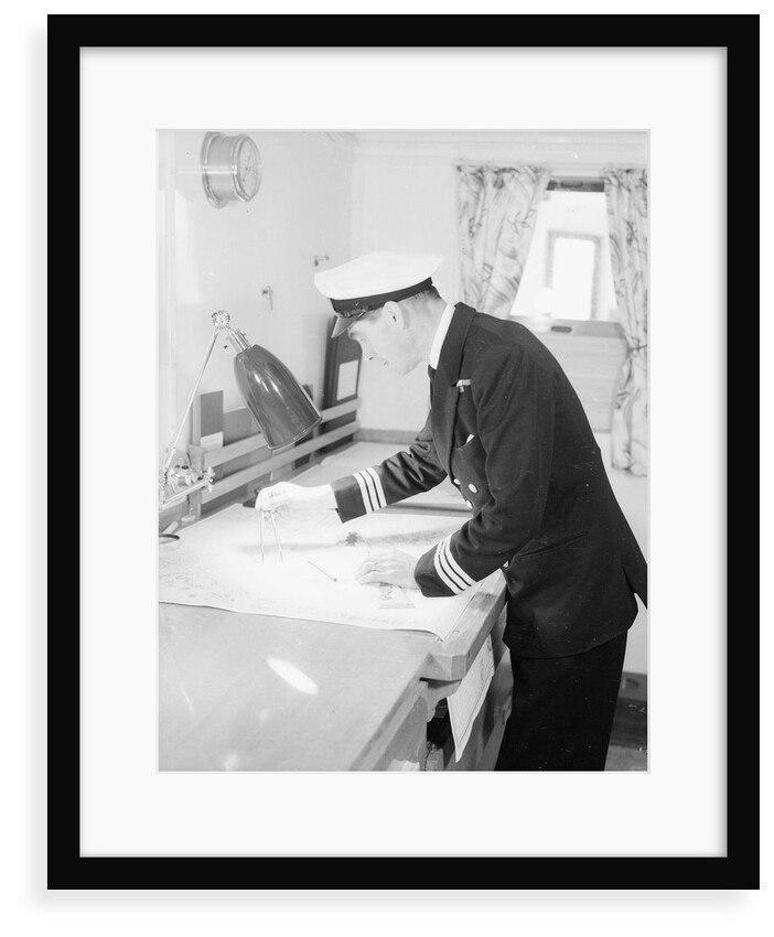 A ship's officer at the chart table of passenger liner 'Kenya' (1951) by unknown