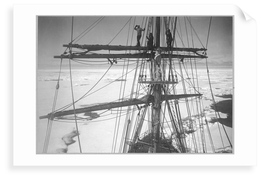 In the ice-pack, from the main-top of the 'Terra Nova' (1884) (Gran, Taylor & Wright on yard) by Herbert George Ponting