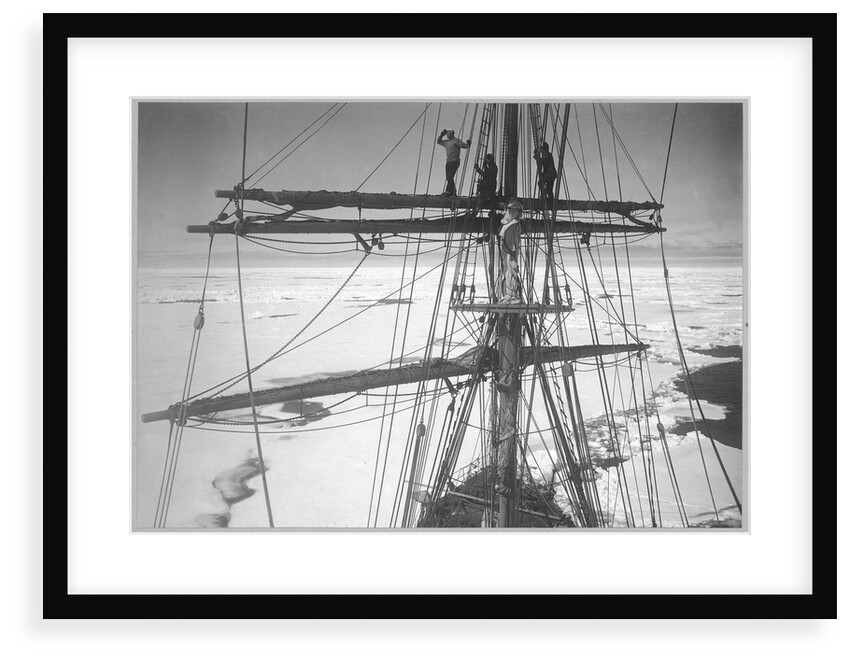 In the ice-pack, from the main-top of the 'Terra Nova' (1884) (Gran, Taylor & Wright on yard) by Herbert George Ponting
