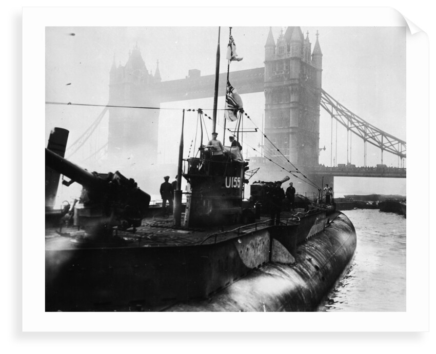 Glass plate negative depicting the U155 at Tower Bridge by Unknown