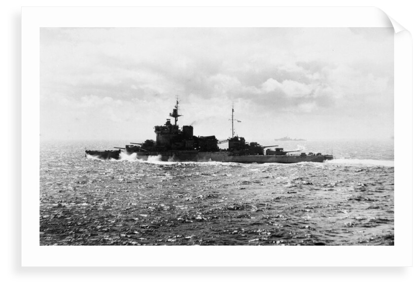 Battleship HMS 'Warspite' (1913) under way at sea off Cape Wrath in June 1943 by unknown