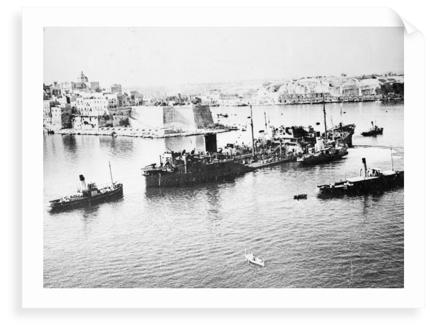 Tanker 'Ohio' (Br, 1940) under tow in Grand Harbour, Malta, with heavy damage received during Operation Pedestal by unknown