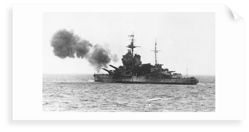 A port quarter view of 'Warspite' (1913), bombarding the French coast by unknown