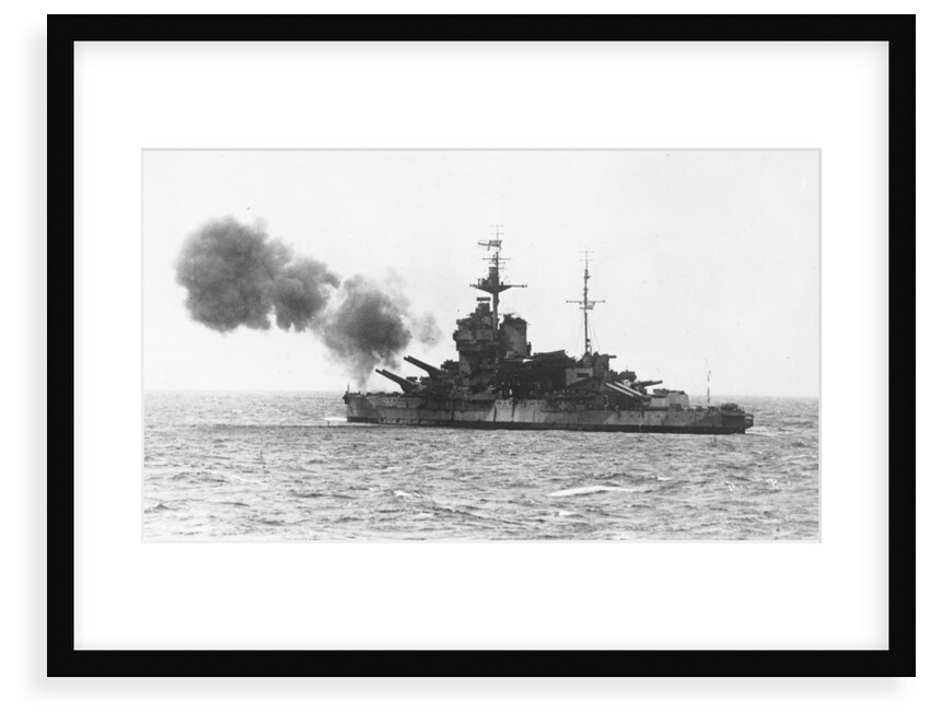 A port quarter view of 'Warspite' (1913), bombarding the French coast by unknown