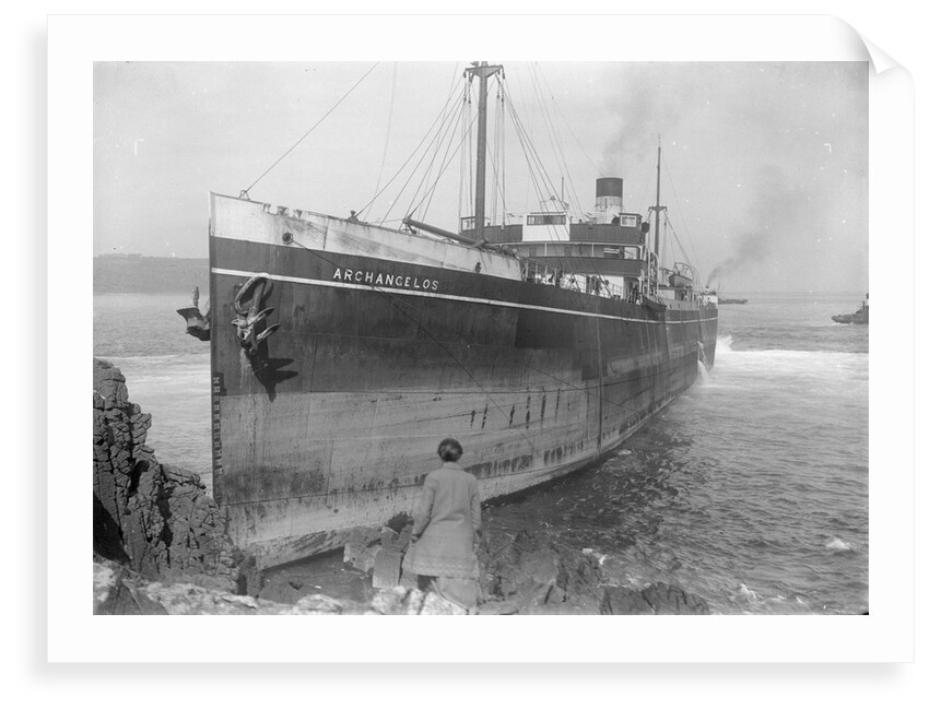 The cargo ship Archangelos (1918) with tugs in the background by Gibson & Sons of Scilly