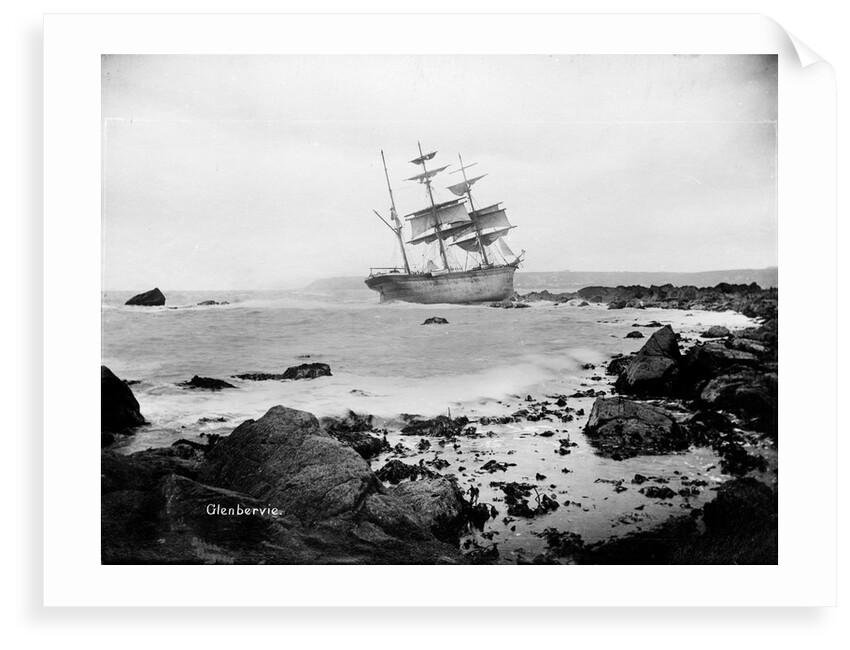 Starboard stern view of the sailing barque Glenbervie (1866) ashore when she ran aground by Gibson & Sons of Scilly