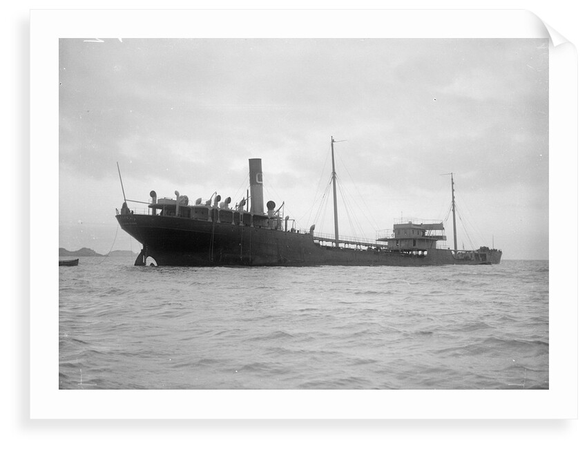 A starboard quarter view of the US tanker 'Gulflight' (1914) after having been torpedoed by Gibson's of Scilly Shipwreck Collection