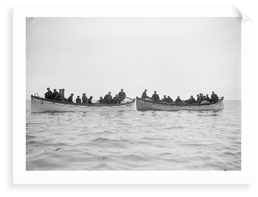 The crew in two lifeboats from the King Cadwallon (1900) by Gibson & Sons of Scilly