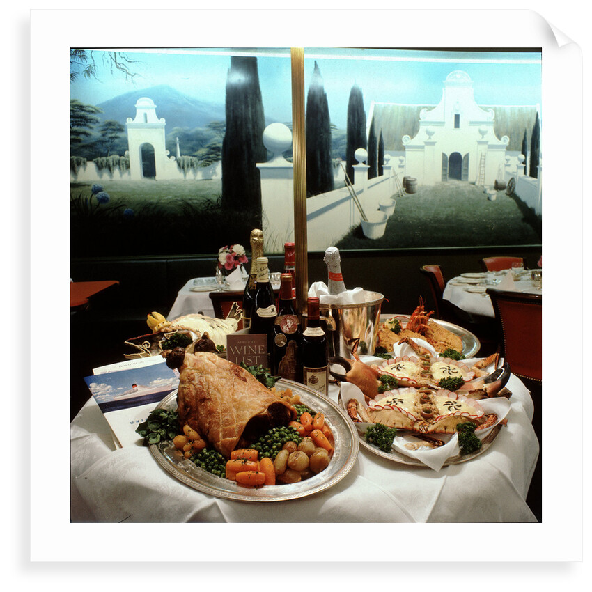 Dinner table spread aboard Union-Castle liner 'Transvaal Castle' by Marine Photo Service