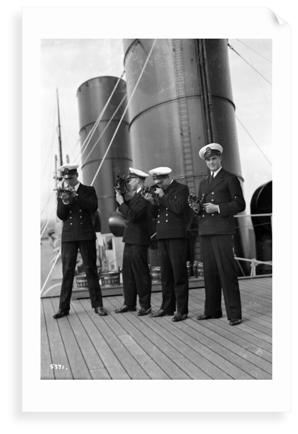 Four P & O cadets of the 'Viceroy of India' (1929) on the starboard side of the Bridge Deck with their sextants by Marine Photo Service