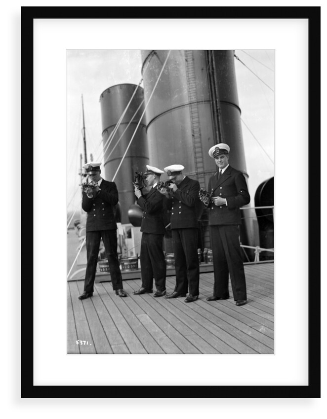 Four P & O cadets of the 'Viceroy of India' (1929) on the starboard side of the Bridge Deck with their sextants by Marine Photo Service