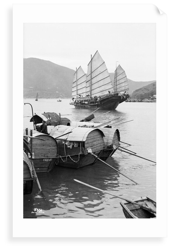 Sampans and a fishing junk, Hong Kong, 1935 by Marine Photo Service