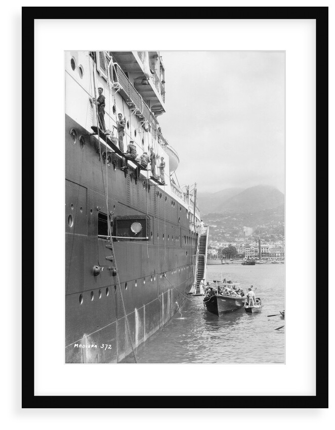 Crews painting the 'Orontes' at Madeira by Marine Photo Service
