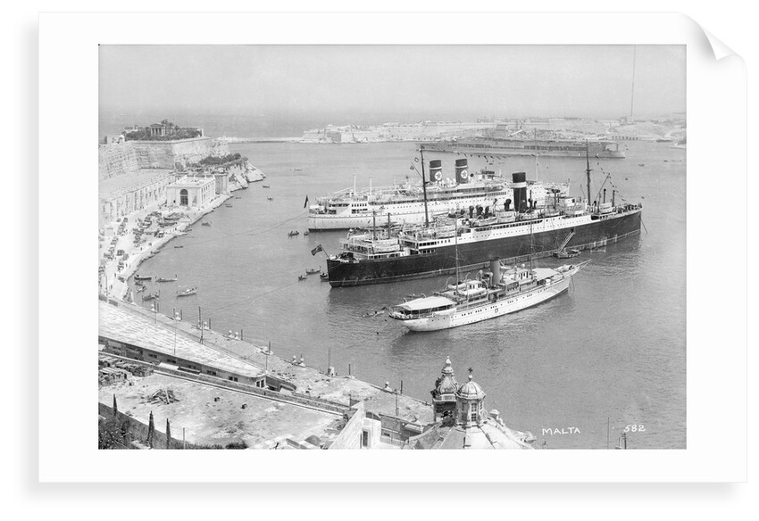 'Arandora Star' and the Donaldson Liner 'Letitia' in Grand Harbour, Valletta, Malta by Marine Photo Service