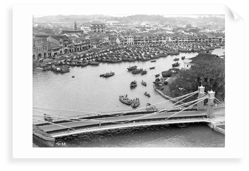 Boat Quay, across the Singapore River, featuring rows of traditional Indian shophouses by Marine Photo Service