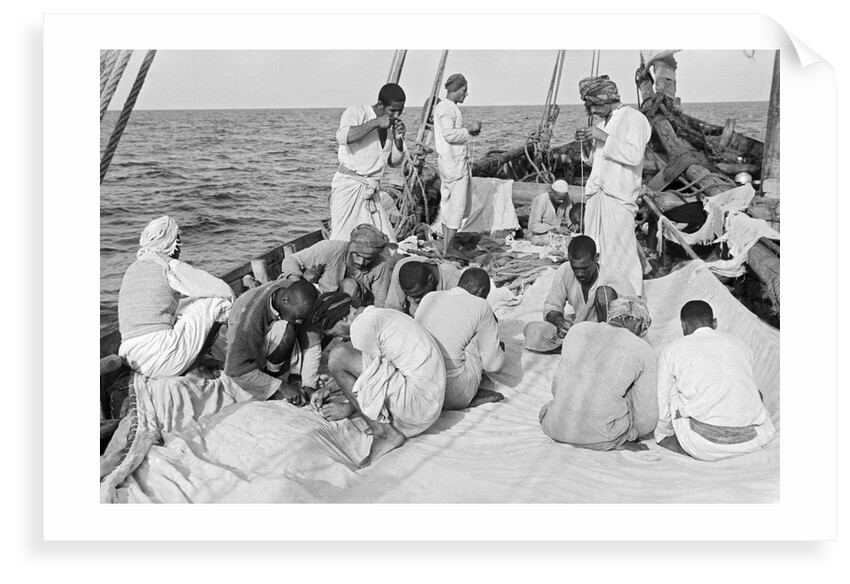 Maintaining the sail on board the 'Triumph of Righteousness' by Alan Villiers