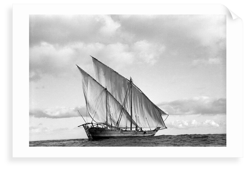 A lightly laden boom sailing towards Rufiji by Alan Villiers