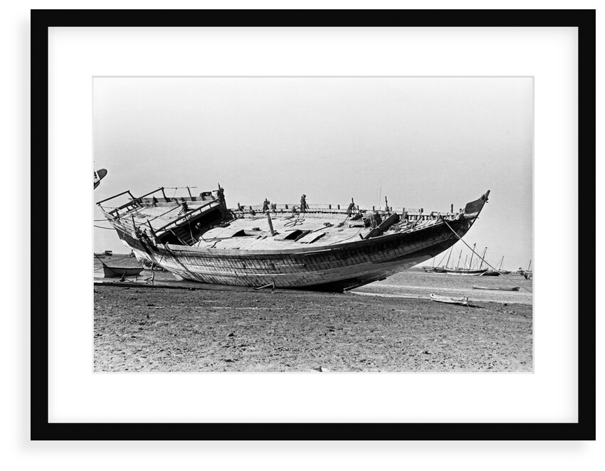 Decorated stern and deck hull of a large sambuk, beached at Aden by Alan Villiers