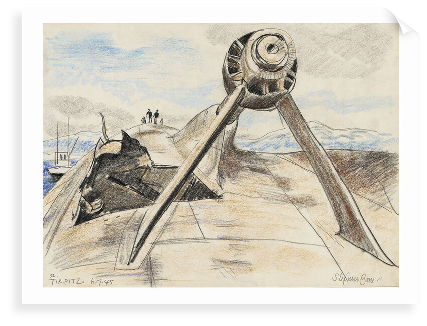 Tirpitz' 6.7.45 starboard propeller bracket and shaft by Stephen Bone