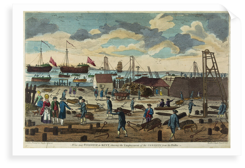 A view near Woolwich in Kent, shewing the employment of the convicts for the hulks by Carver & Bowles