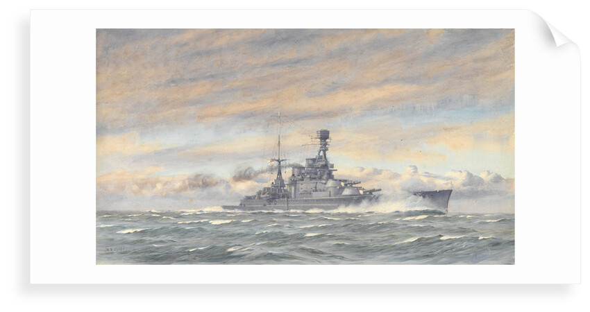 Unidentified battleship at sea by Alma Claude Burlton Cull