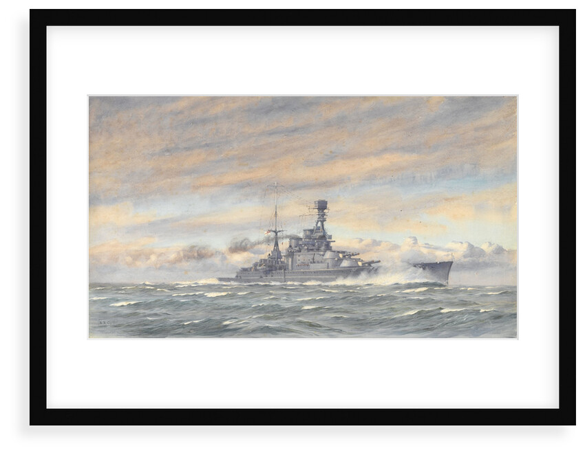 Unidentified battleship at sea by Alma Claude Burlton Cull