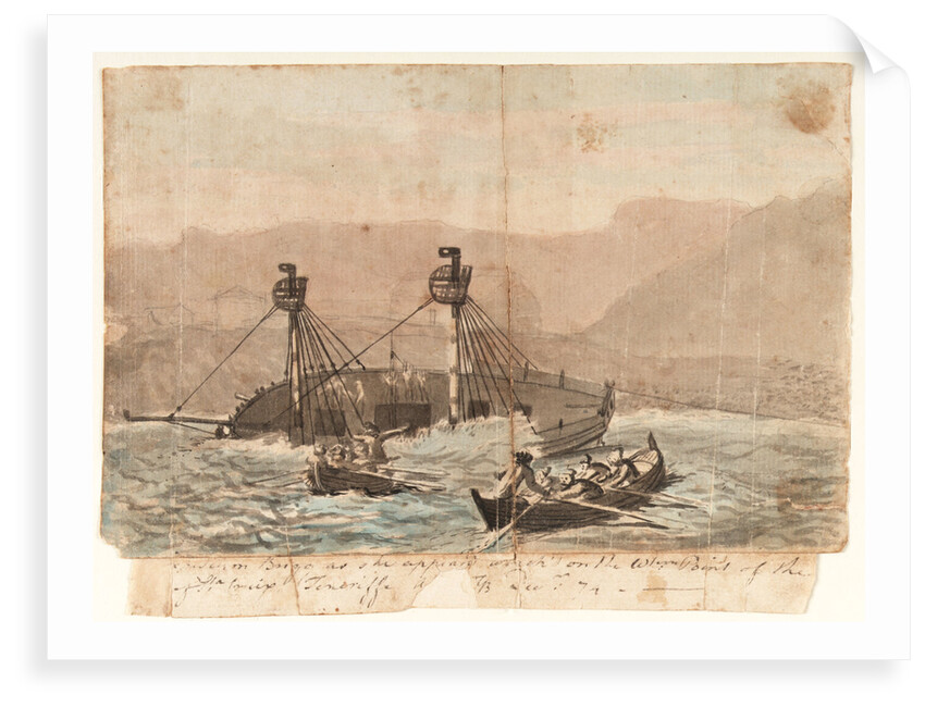 [The E]xpedition Brigg as she appeared wreck'd on the W[este]rn Point of the [island] of Sta Cruiz Teneriffe A[dV pr ]GB - December 1774 by Gabriel Bray