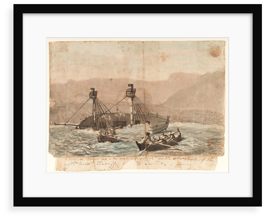 [The E]xpedition Brigg as she appeared wreck'd on the W[este]rn Point of the [island] of Sta Cruiz Teneriffe A[dV pr ]GB - December 1774 by Gabriel Bray