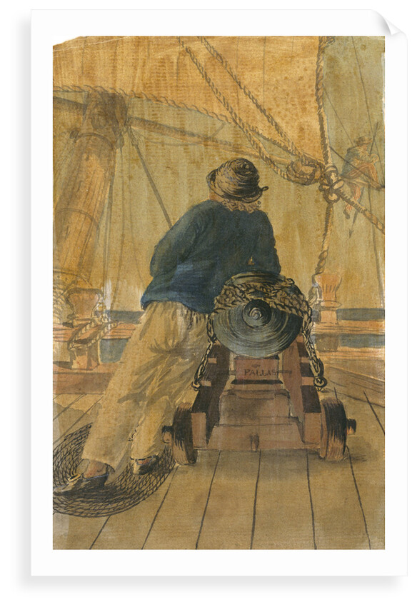 Seaman leaning on a gun on the 'Pallas' by Gabriel Bray