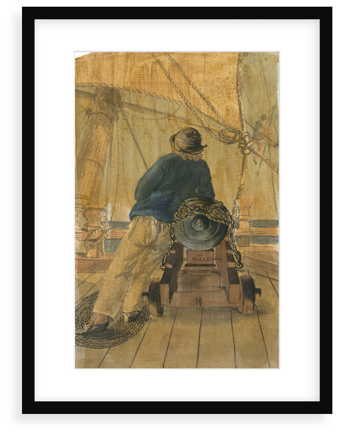Seaman leaning on a gun on the 'Pallas' by Gabriel Bray