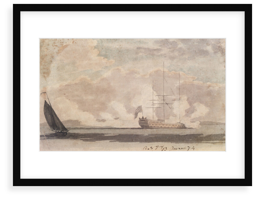 Anchored warship firing a salute by Gabriel Bray