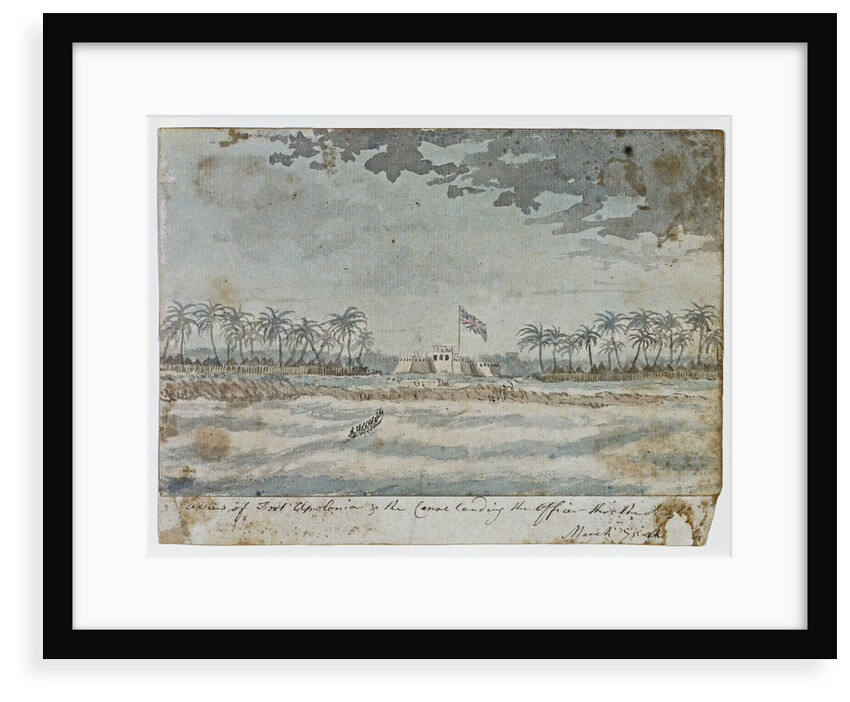 A View of Fort Apolonia & the canoe landing the officer thro' the Surf, March 1775 by Gabriel Bray