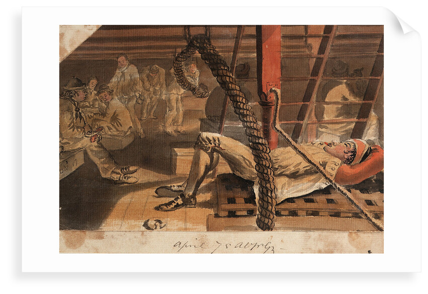 A Marine asleep beneath a companionway on the 'Pallas' by Gabriel Bray