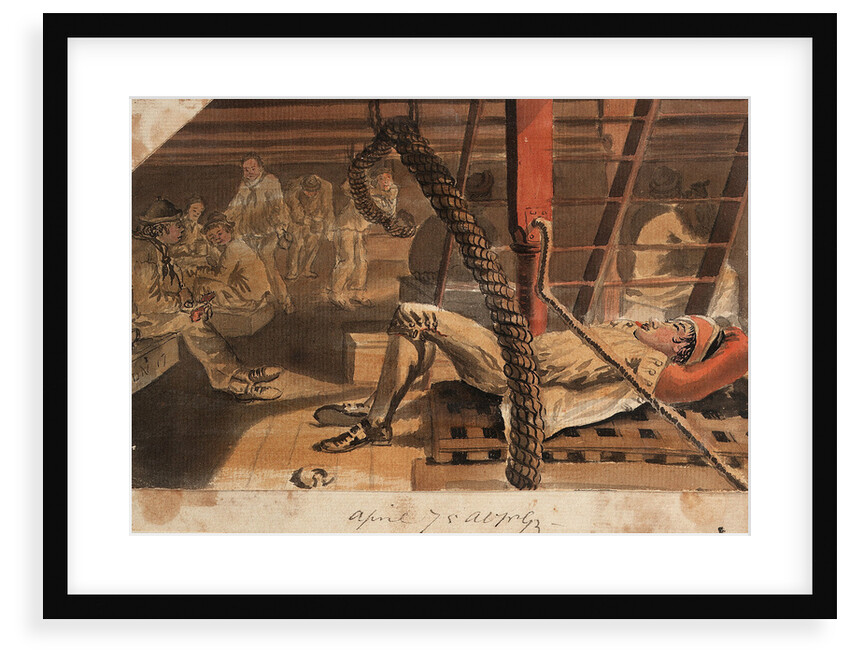 A Marine asleep beneath a companionway on the 'Pallas' by Gabriel Bray