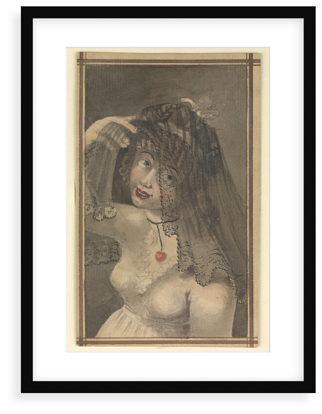Half-length view of a girl in a white dress and black veil by Gabriel Bray