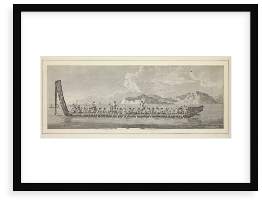 Plates of Captain Cook Voyages, Volume I. A war canoe of New Zealand, with a view of Gable End foreland by Sydney Parkinson