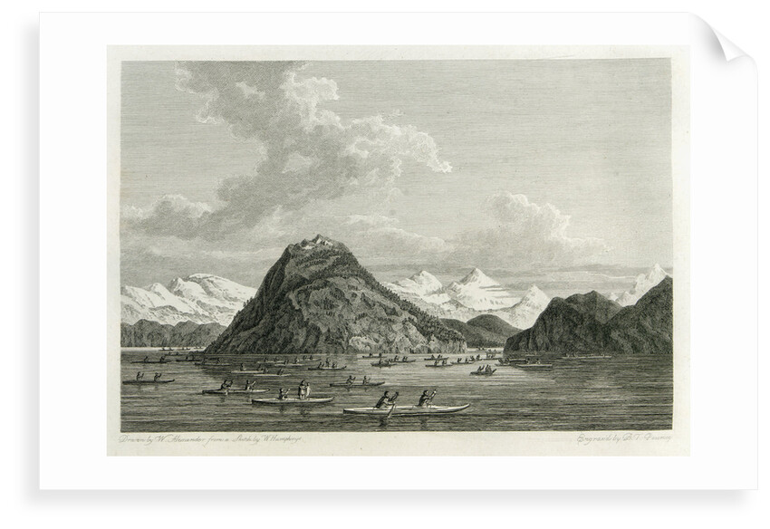 Islanders canoeing round a small island by William Alexander