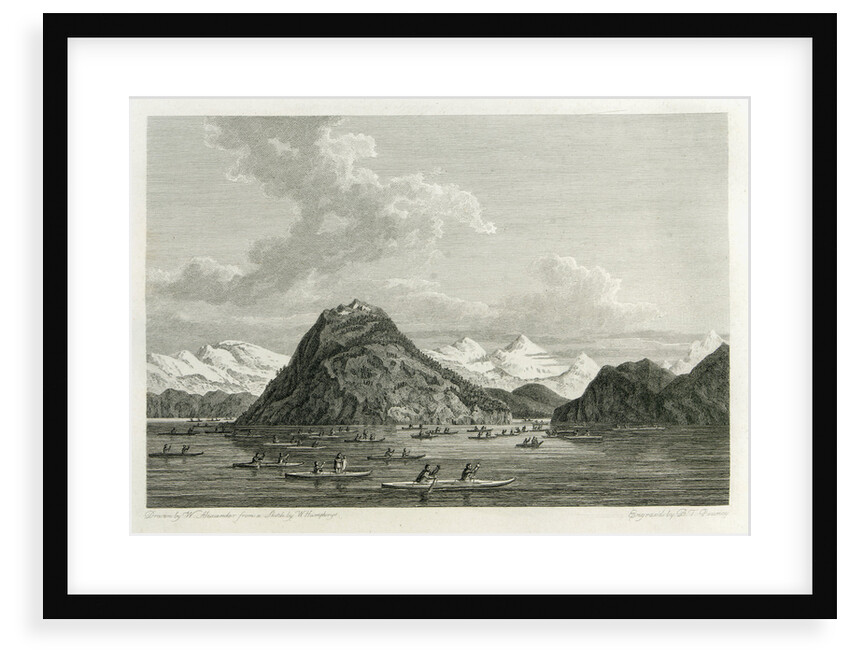 Islanders canoeing round a small island by William Alexander