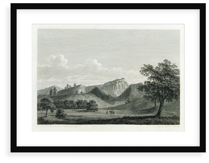 Country scene with mountain range and two figures by William Alexander