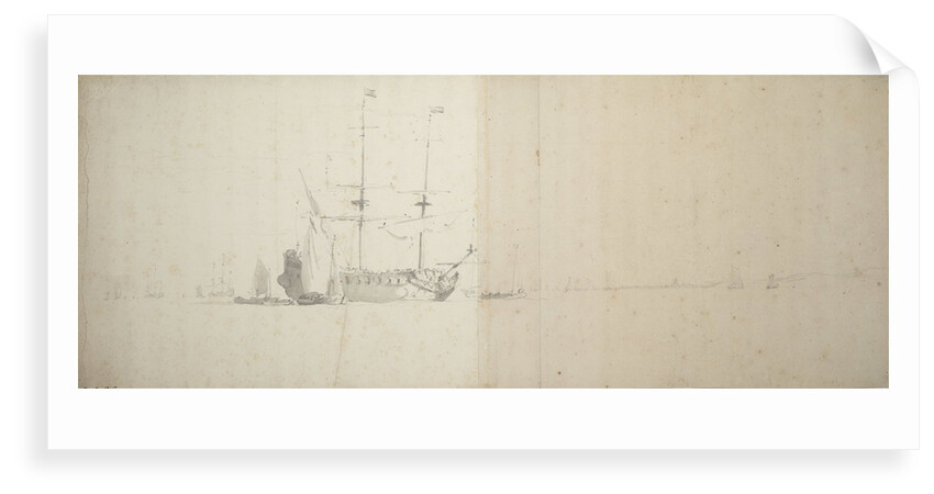 A Dutch ship at anchor off the land by Willem Van de Velde the Younger