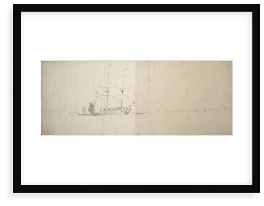 A Dutch ship at anchor off the land by Willem Van de Velde the Younger