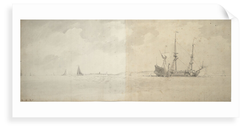 A Dutch man-of-war at anchor by Willem Van de Velde the Younger