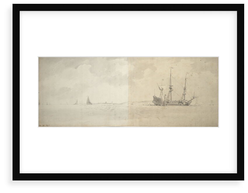 A Dutch man-of-war at anchor by Willem Van de Velde the Younger